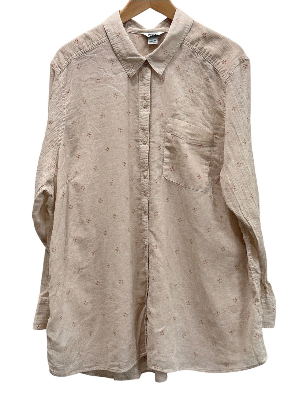 Eddie Bauer Women’s Tan Floral Print Long Sleeve Cotton Shirt 3X NWOT